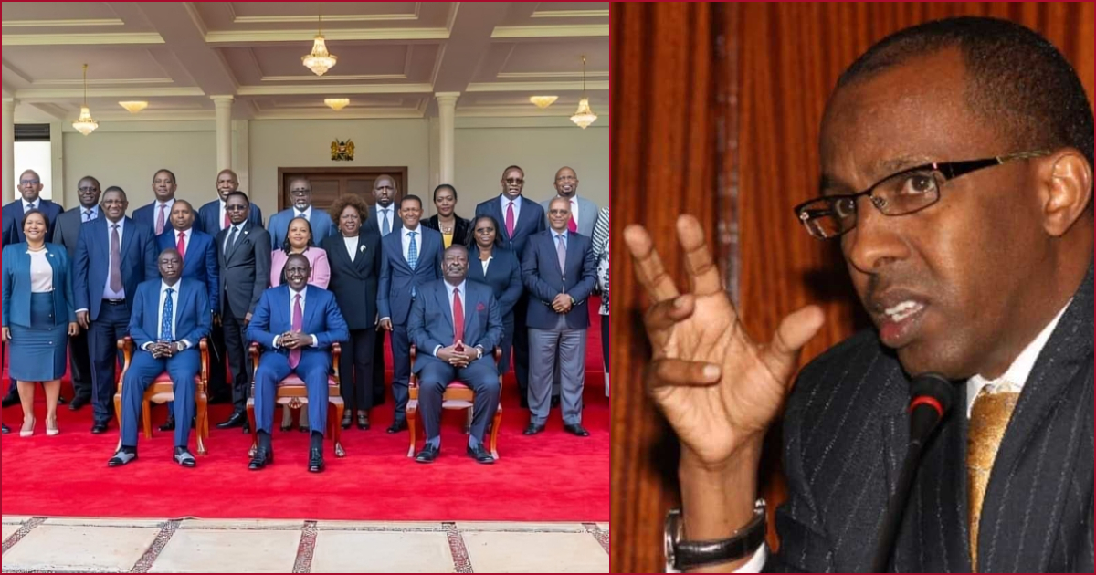 Collaged images of the former members of President William Ruto's Cabinet and lawyer Ahmednasir Abdullahi.